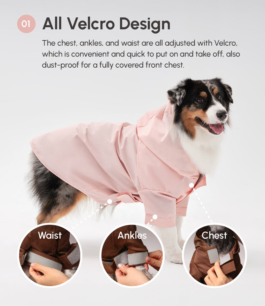 The Drizzle Diva — Adjustable Velcro Dog Raincoat in Blush Pink