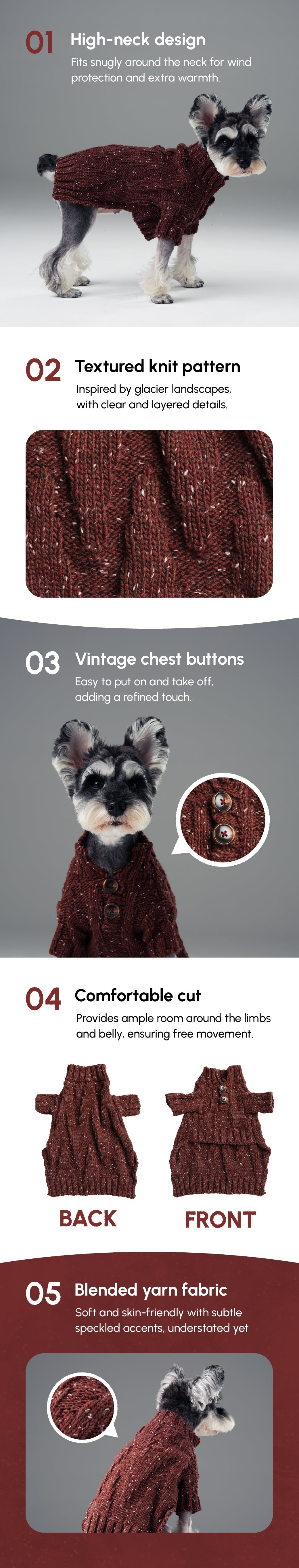 GLACIER PET SWEATER - BURGUNDY.