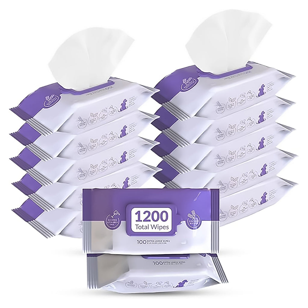 Pursonic Haustiertücher mit Lavendelduft – 12er-Pack mit je 100 Tüchern (insgesamt 1200) extragroße Tücher für sanfte Reinigung & Desodorierung