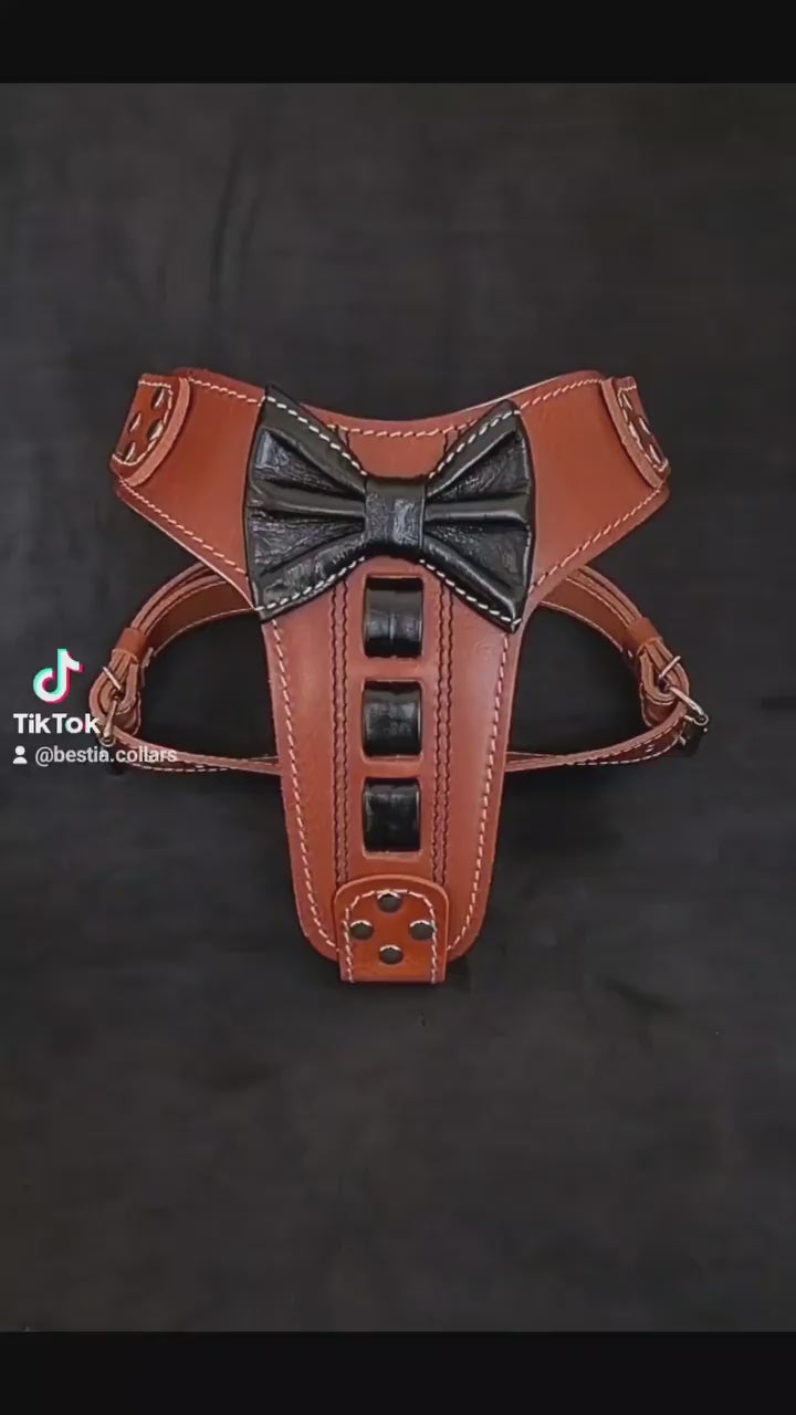 Bestia ''Bowtie'' leather Dog harness