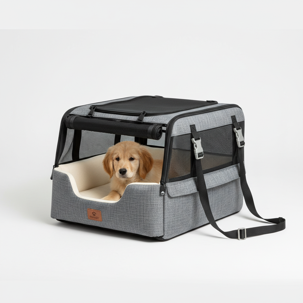 Premium Dog Car Carrier with mesh ventilation and safety straps