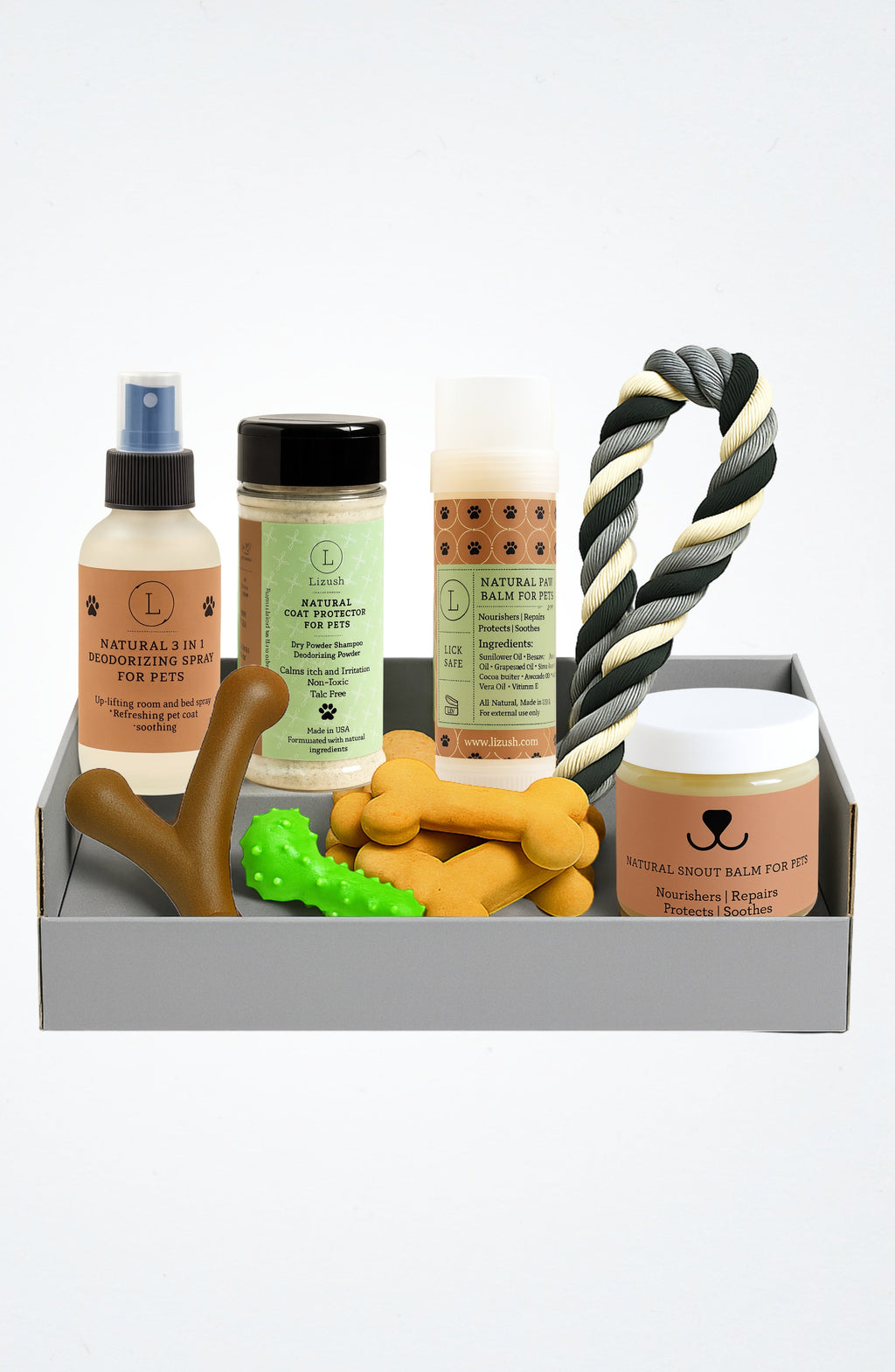 Geschenkbox für verwöhnte Haustiere – Rein natürliche Tier-Wellness-Box – Beruhigende Balsame & Kräuter-Fellpuder